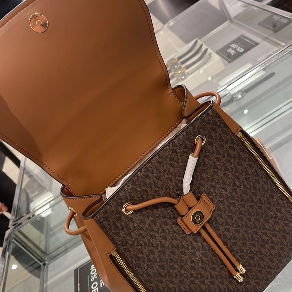 Michael Kors Backpack Bag Phoebe Medium Flap Drawstring Backpack Brown NWT